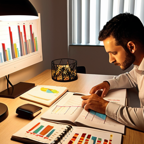 Home 7 **
"A person studying business books and financial charts at a modern desk, illuminated by a warm lamp. Emphasize learning, analytics, and career growth in a Turkish work environment. Soft, inviting colors."
**
